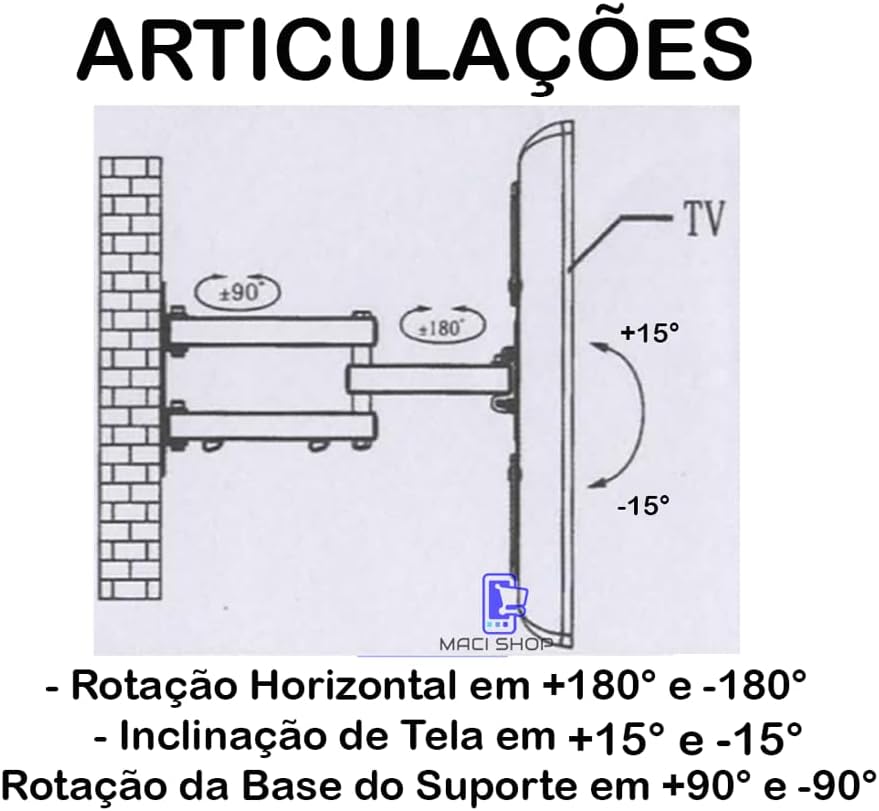 Suporte triarticulado de TV para telas de 32 a 55 polegadas. Foto 5 do produto.