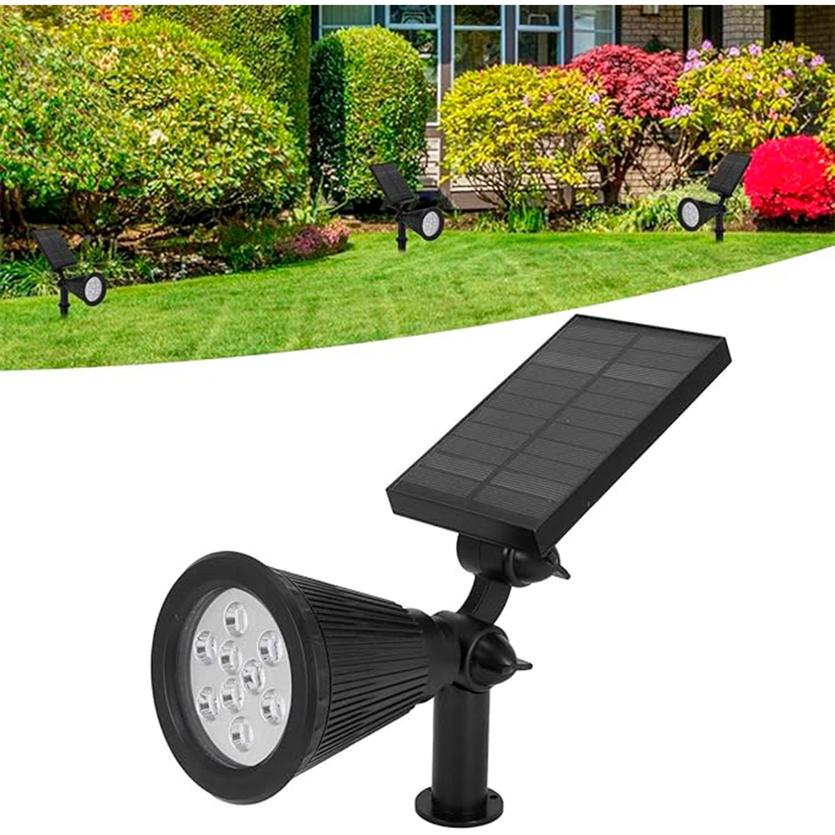 Luminária solar de espeto para jardim, 4 LEDs RGB, 3 W. Foto 3 do produto.