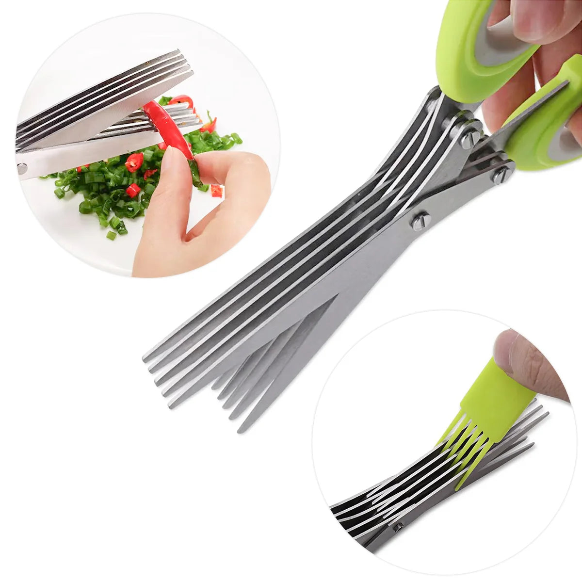 Tesoura de cozinha de inox com 5 lâminas. Foto 4 do produto.