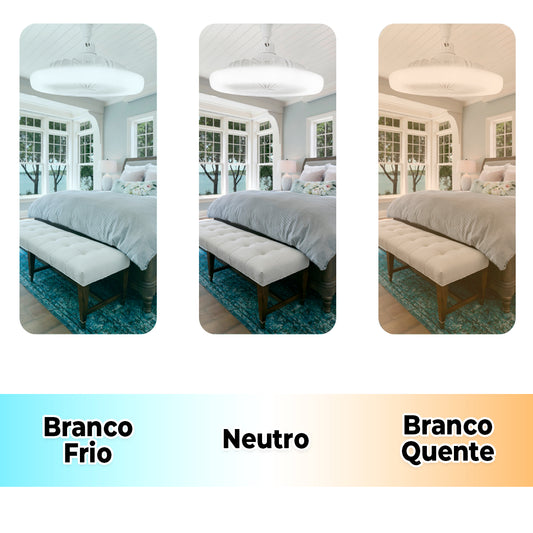 Ventilador de teto com LED e controle remoto, branco. Foto 2 do produto.