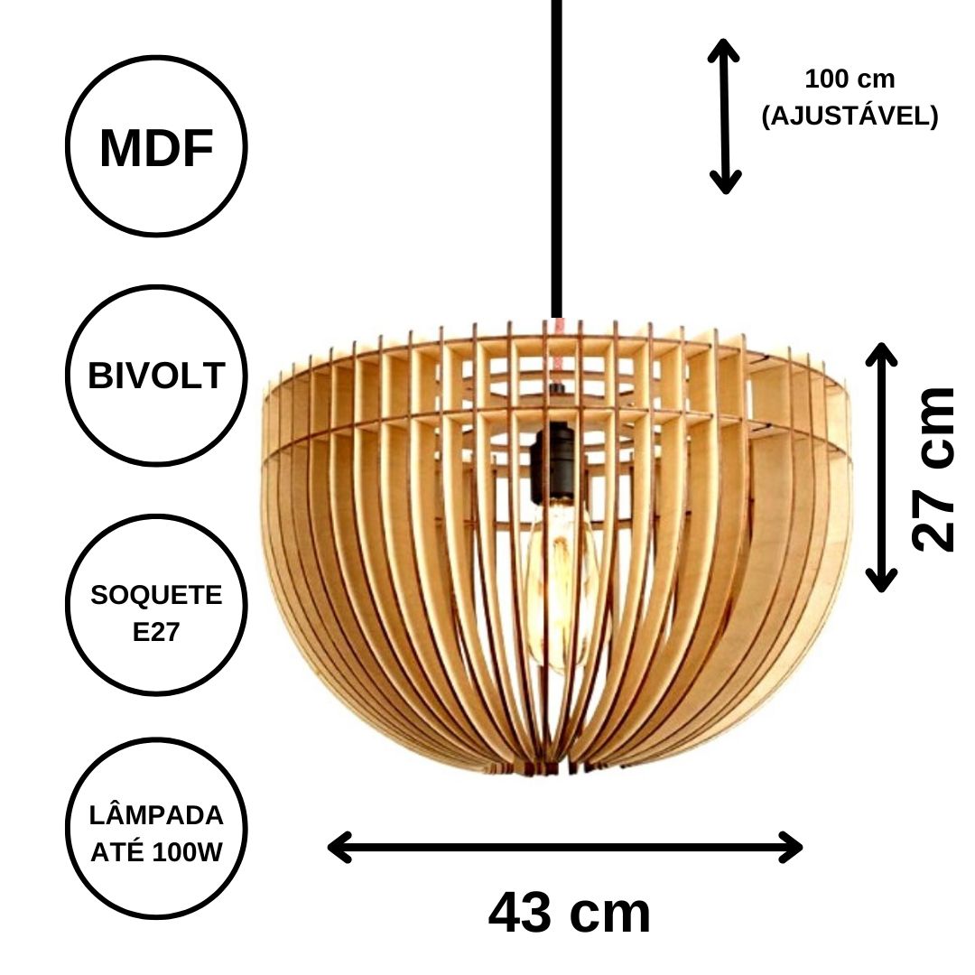 Luminária pendente Plutão em MDF, Cor: Preto. Foto 3 do produto.