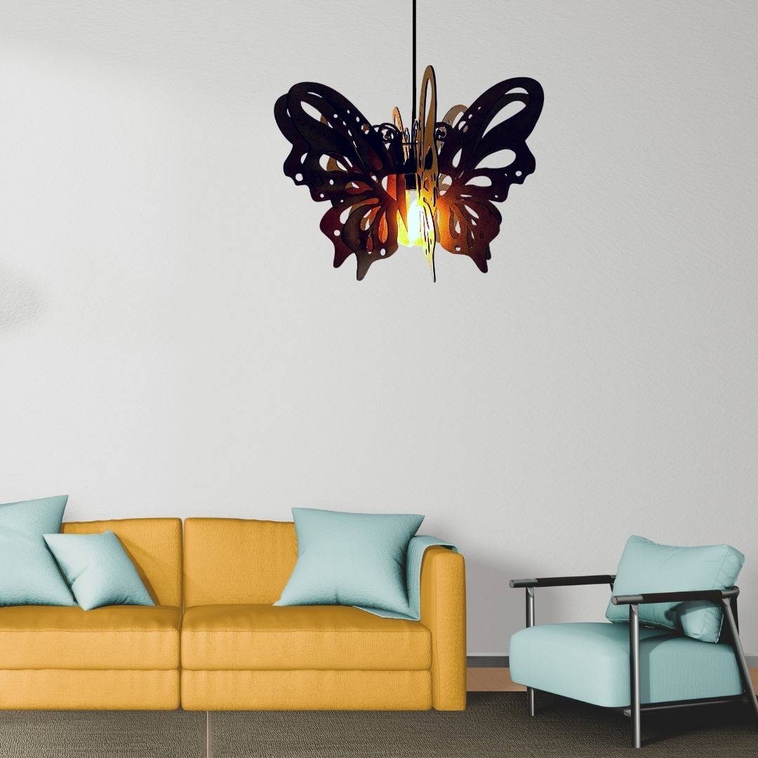 Luminária pendente Borboleta em MDF, Cor: Preto. Foto 3 do produto.