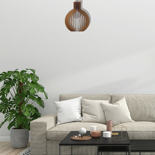 Luminária pendente Cúpula em MDF, referência LCD0017, Cor: Marrom. Foto 2 do produto.