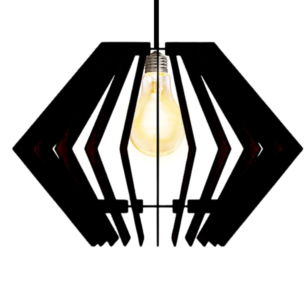 Luminária pendente Diamante em MDF, Cor: Preto. Foto 1 do produto.