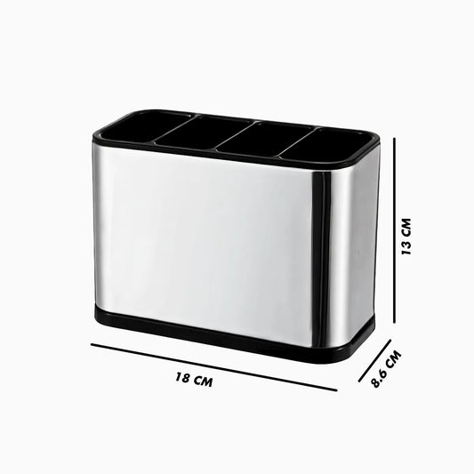Porta-talheres de inox com 4 divisórias. Foto 2 do produto.