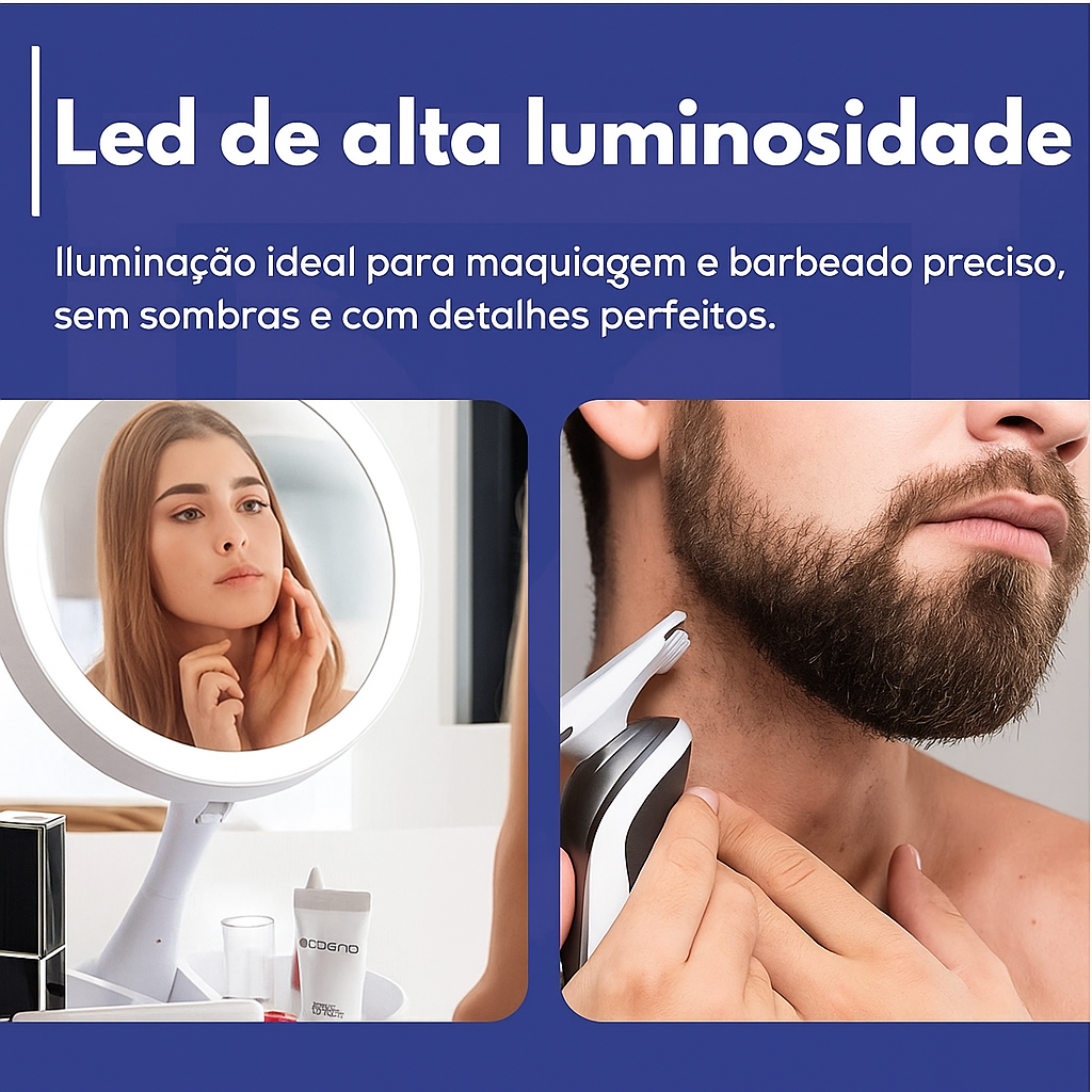 Espelho de mesa com LED e rotação de 360°. Foto 5 do produto.