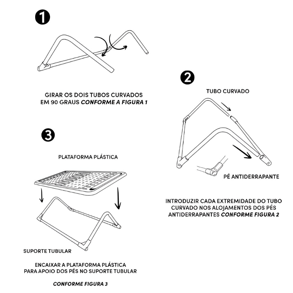 Instruções de montagem do apoio para pés preto inclinável