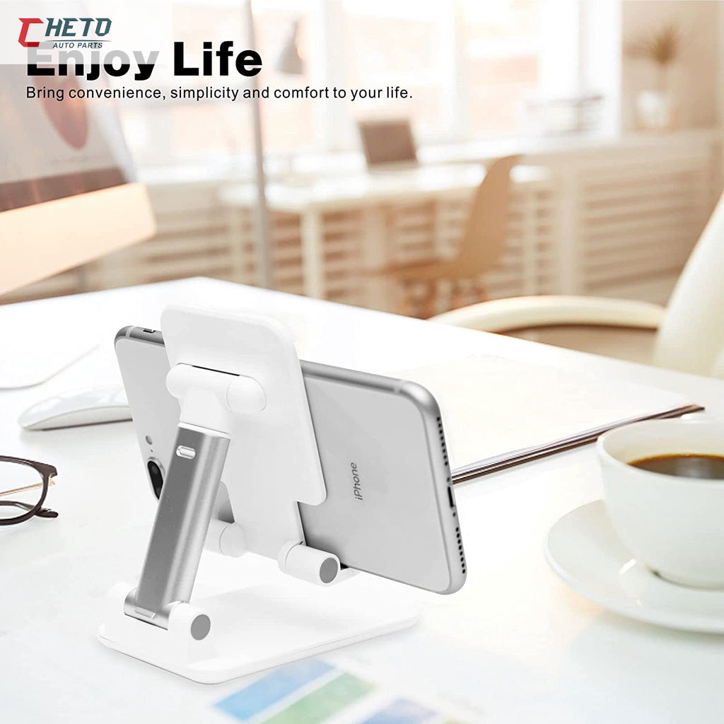 Suporte branco/cinza dobrável e ajustável para celular e tablet, para apoio sobre a mesa — vista 5