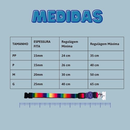 Coleira Ajustável Arco-Íris Tamanho M com Pingente de Identificação — imagem 2