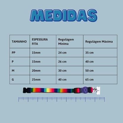 Coleira Ajustável Arco-Íris Tamanho M com Pingente de Identificação — imagem 2