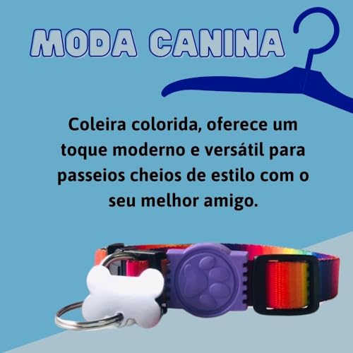 Coleira Ajustável Arco-Íris Tamanho M com Pingente de Identificação — imagem 3