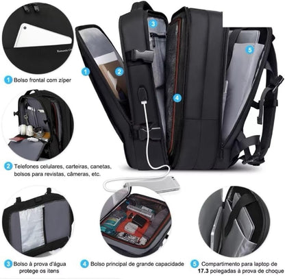 Mochila de Viagem Preta Expansível 33–45 L para Notebook 17,3″ — imagem 4