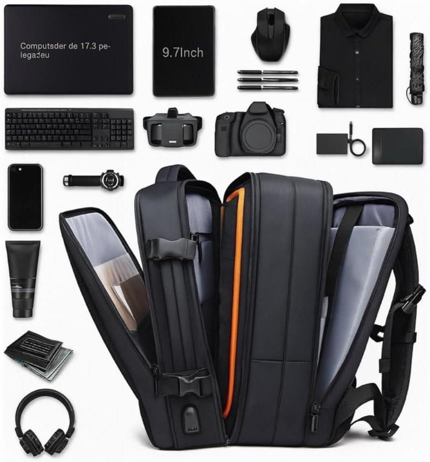 Mochila de Viagem Preta Expansível 33–45 L para Notebook 17,3″ — imagem 3