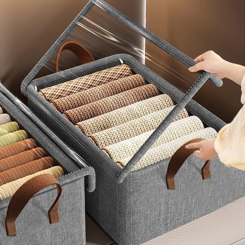 Caixa Organizadora Dobrável Oxford Cinza 20 L com Tampa Transparente — imagem 2
