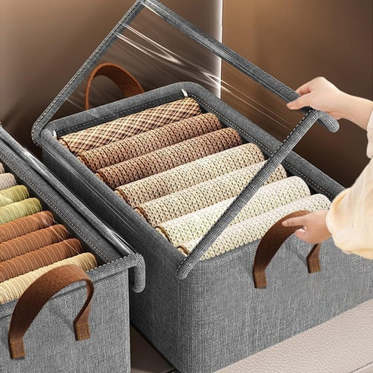 Caixa Organizadora Dobrável Oxford Cinza 20 L com Tampa Transparente — imagem 2