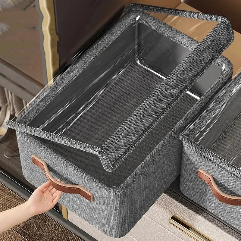 Caixa Organizadora Dobrável Oxford Cinza 20 L com Tampa Transparente