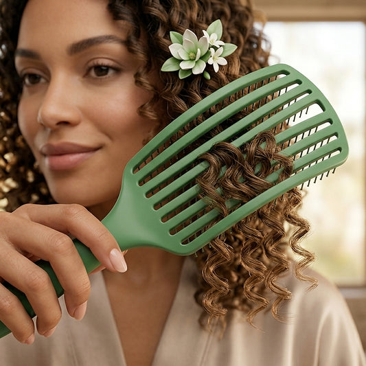 Mulher usando a escova Vertix para pentear o cabelo