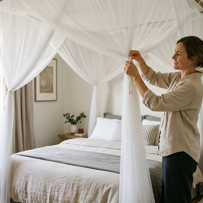 Mosquiteiro cortinado de teto branco para cama de casal, com 280 cm de altura