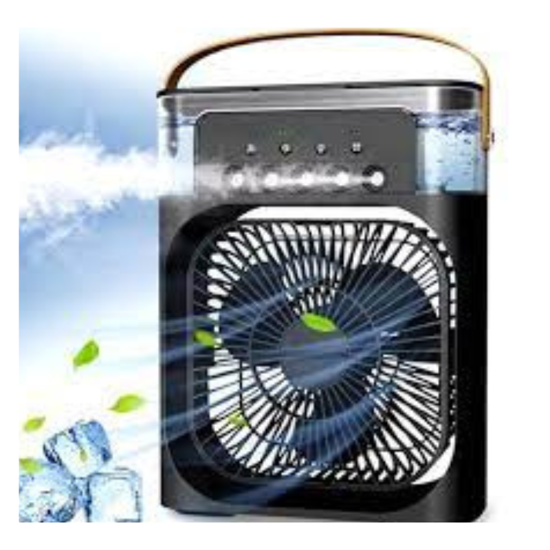 Mini umidificador com ventilador e reservatório de água. Foto 1 do produto.