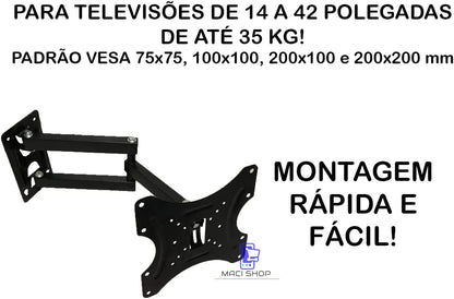 Suporte triarticulado de TV para telas de 32 a 55 polegadas. Foto 2 do produto.