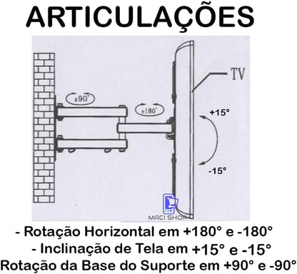 Suporte triarticulado de TV para telas de 32 a 55 polegadas. Foto 5 do produto.