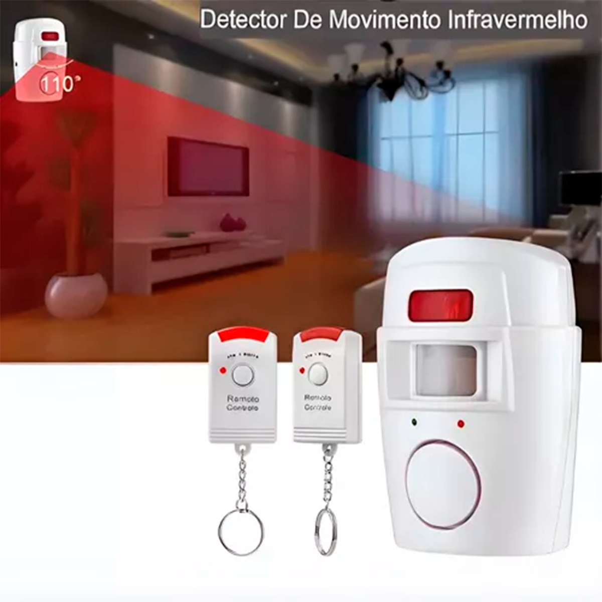 Alarme residencial sem fio com sensor e 2 controles. Foto 2 do produto.