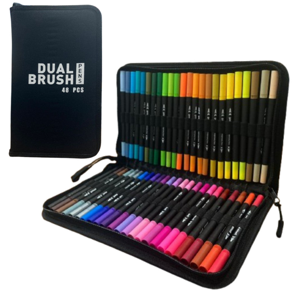 Kit de canetinhas de ponta dupla com 48 cores. Foto 1 do produto.