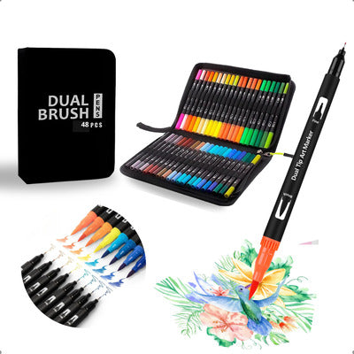 Kit de canetinhas de ponta dupla com 48 cores. Foto 2 do produto.