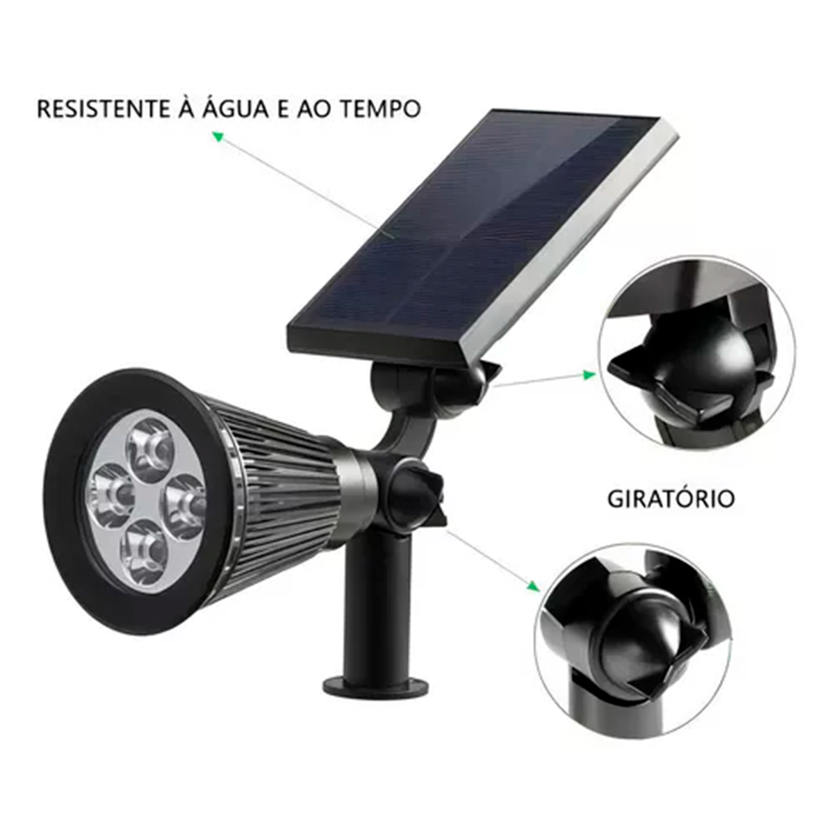 Luminária solar de espeto para jardim, 4 LEDs RGB, 3 W. Foto 2 do produto.