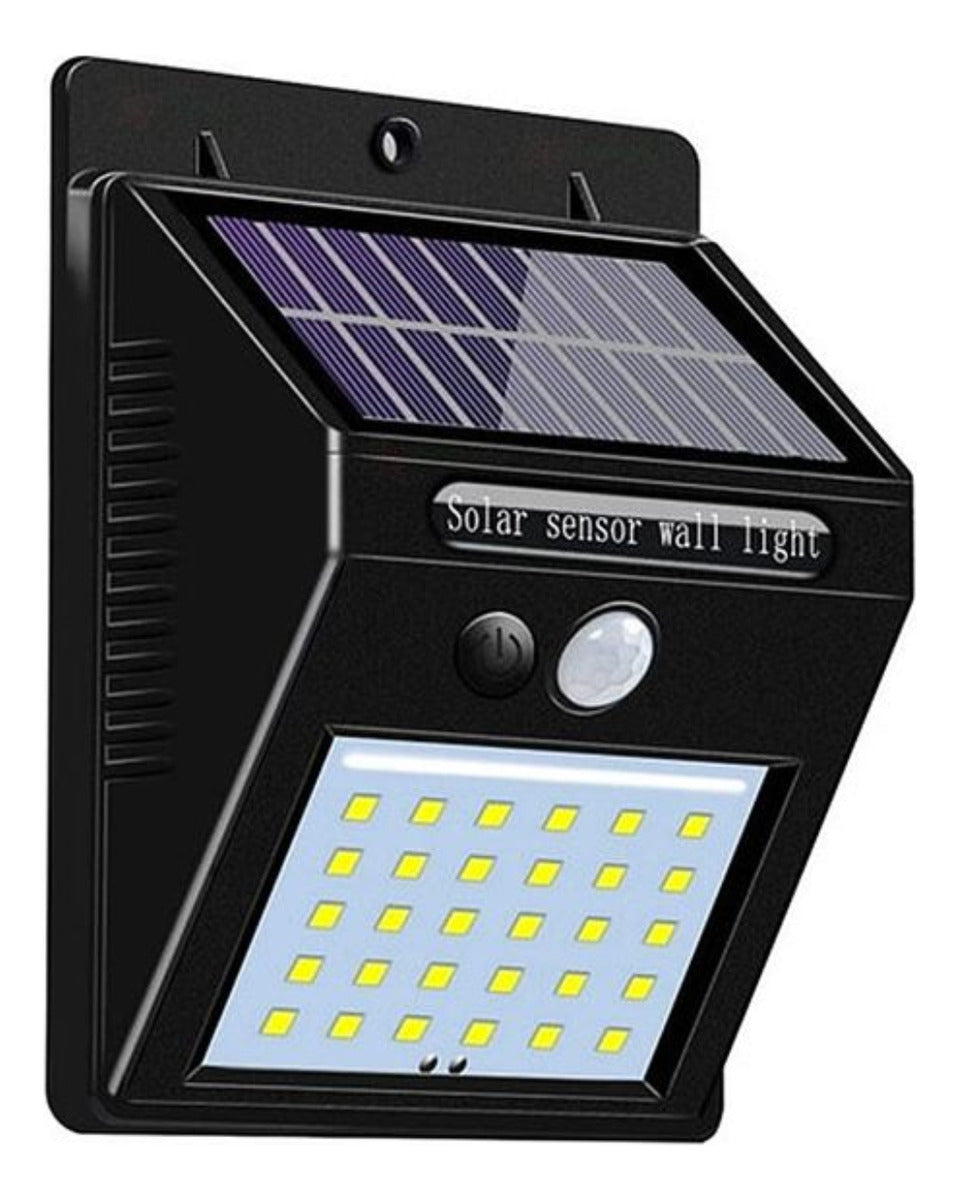 Arandela solar de parede com 30 LEDs e sensor de presença. Foto 1 do produto.