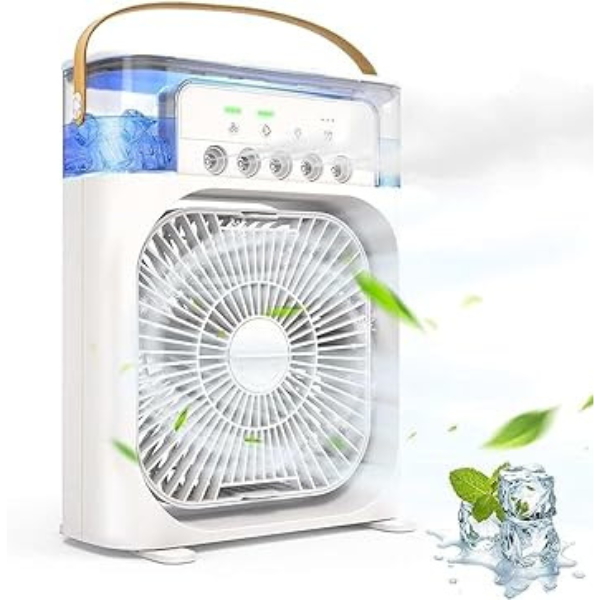 Ventilador de mesa portátil com umidificador, Cor: Branco. Foto 1 do produto.