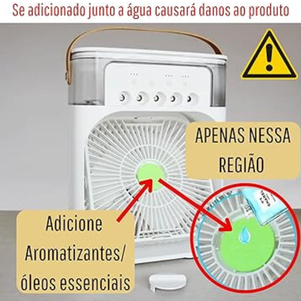 Ventilador de mesa portátil com umidificador, Cor: Branco. Foto 2 do produto.