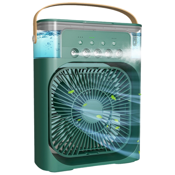 Ventilador de mesa portátil com umidificador, Cor: Verde. Foto 2 do produto.