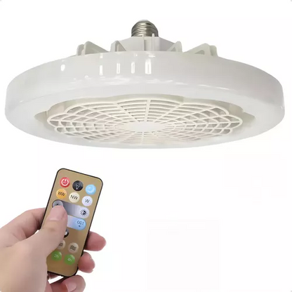 Ventilador de teto com luminária LED branca. Foto 1 do produto.