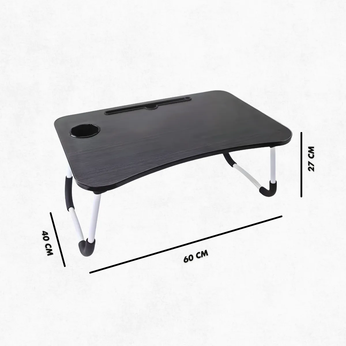 Mesa de colo portátil dobrável preta. Foto 1 do produto.