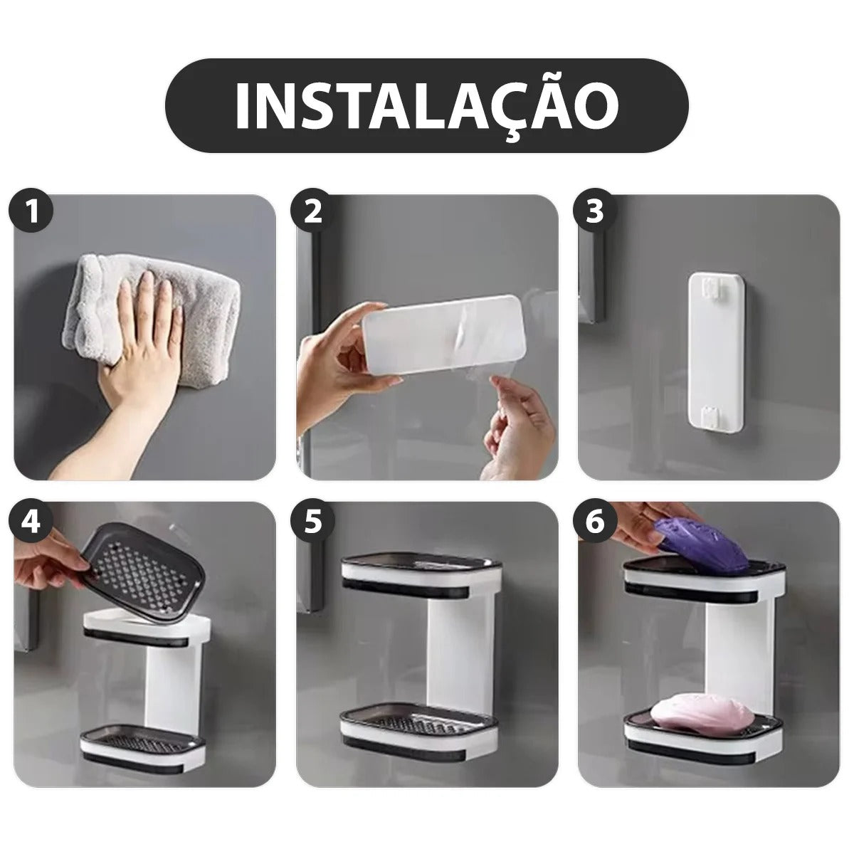 Saboneteira dupla adesiva de parede. Foto 3 do produto.