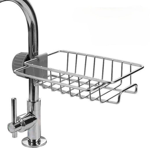Suporte escorredor de torneira em inox para esponja e sabão. Foto 2 do produto.