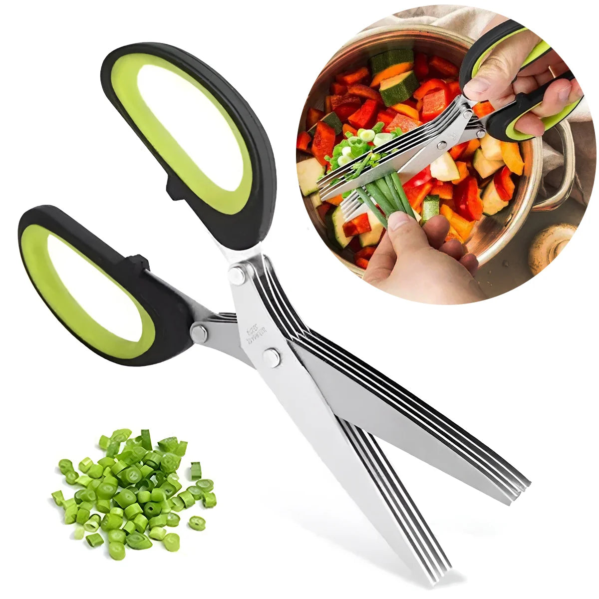 Tesoura de cozinha de inox com 5 lâminas. Foto 1 do produto.