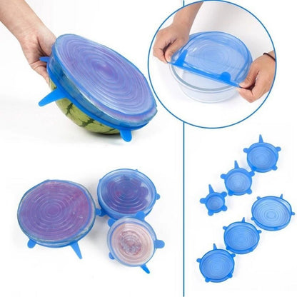Tampas de silicone para potes, kit de 6. Foto 1 do produto.