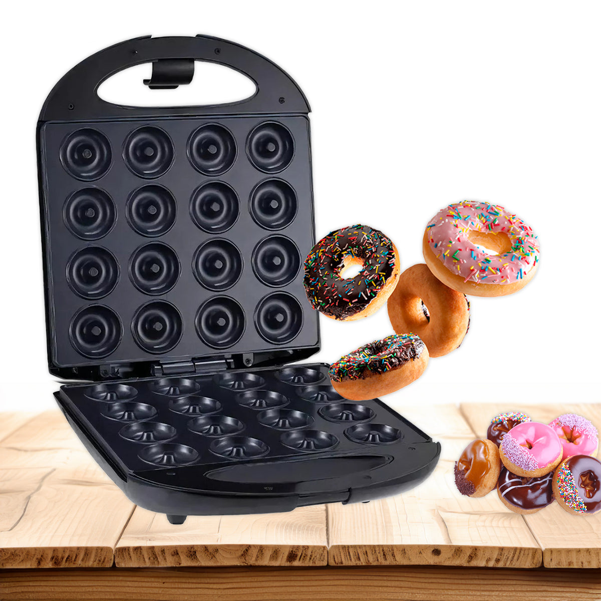 Máquina de donuts para 16 rosquinhas 220 V, preto. Foto 1 do produto.