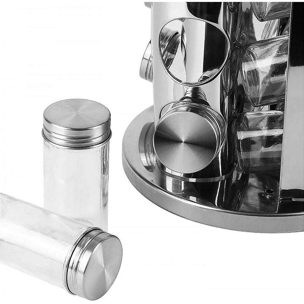 Porta-temperos giratório com 12 potes de vidro. Foto 4 do produto.