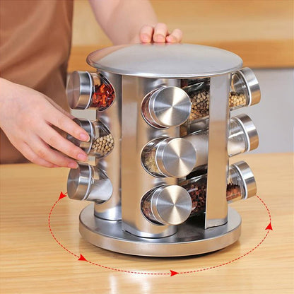 Porta-temperos giratório com 12 potes de vidro. Foto 5 do produto.