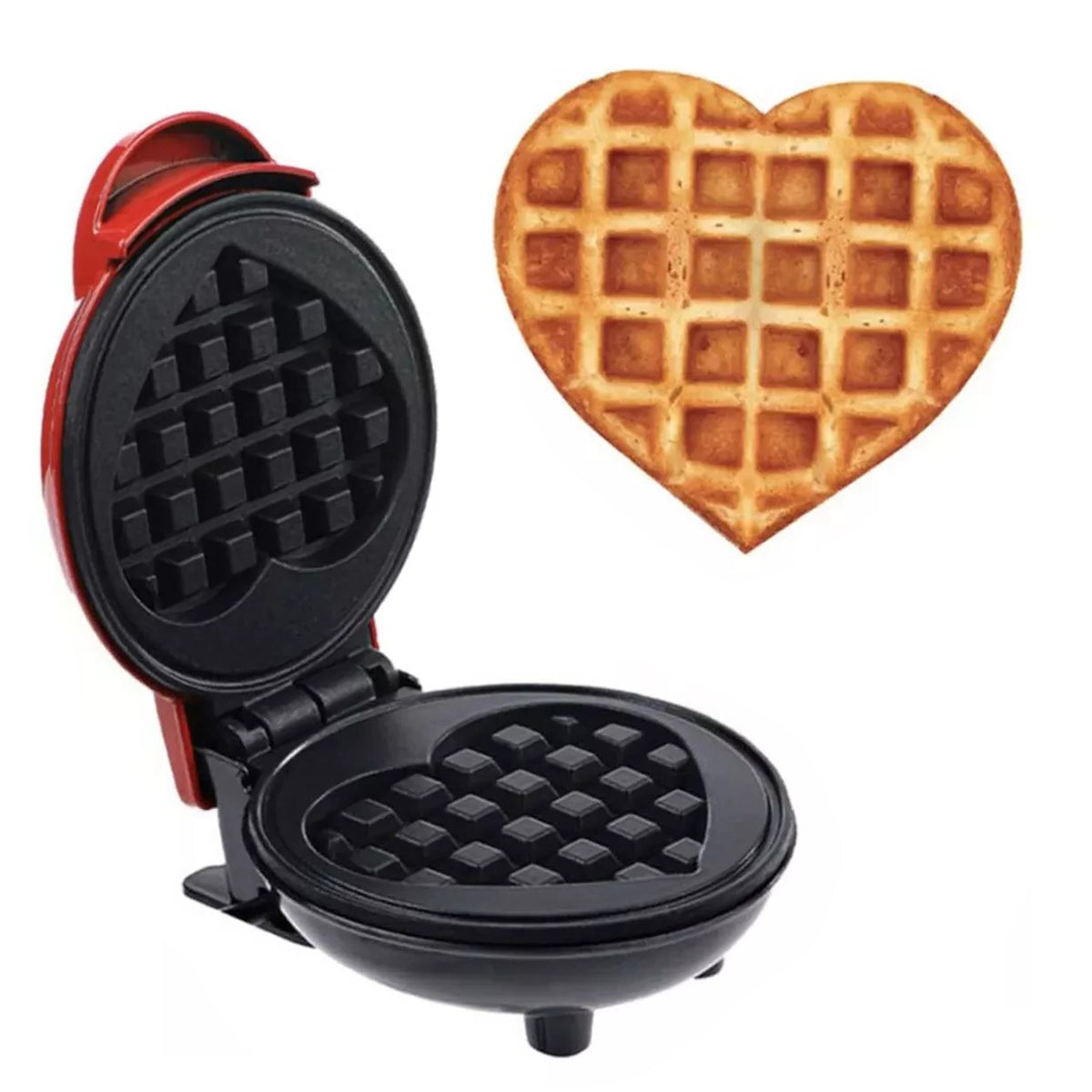 Mini máquina de waffle em formato de coração 110 V, rosa. Foto 1 do produto.