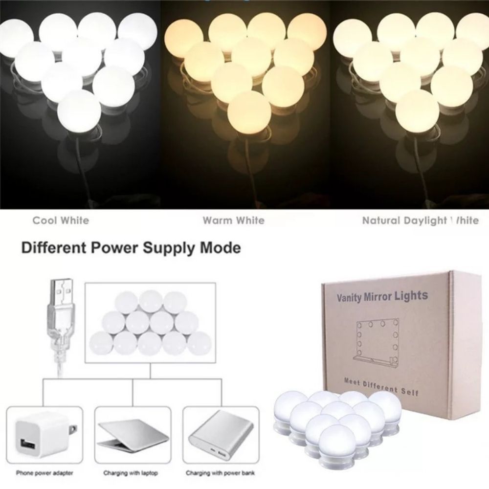 Kit de iluminação para espelho com 10 lâmpadas LED. Foto 2 do produto.