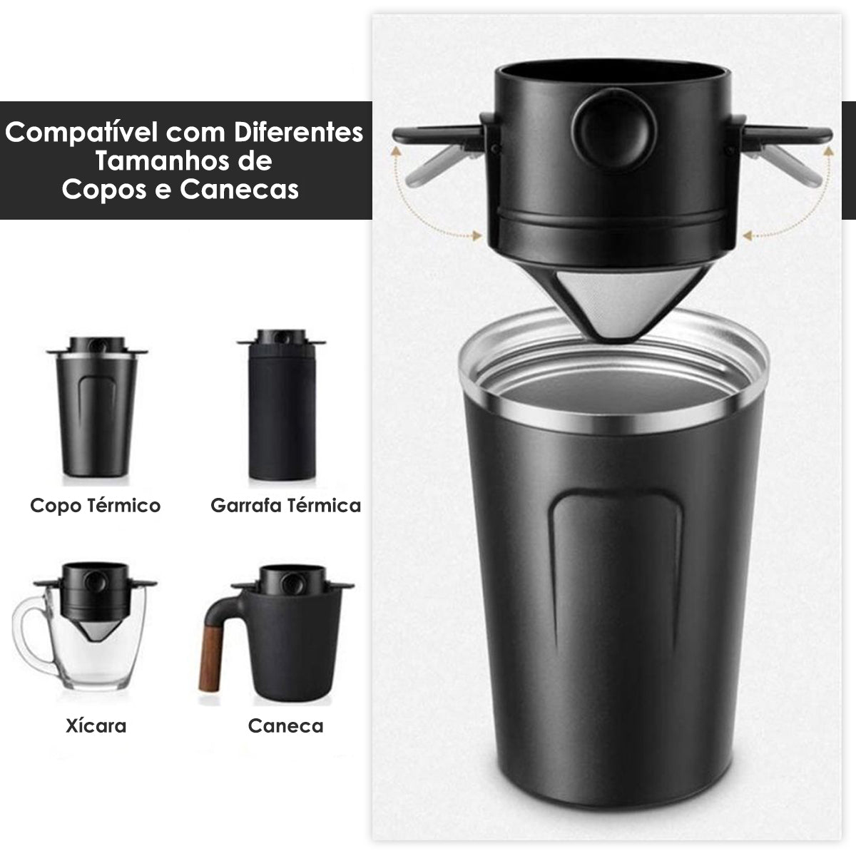 Mini coador de café reutilizável de aço inox. Foto 3 do produto.