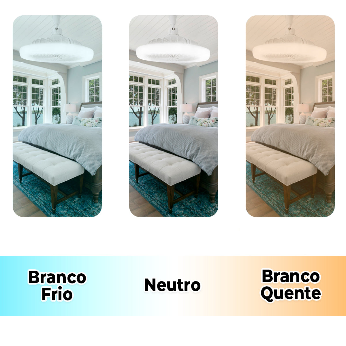 Ventilador de teto com LED e controle remoto, branco. Foto 2 do produto.