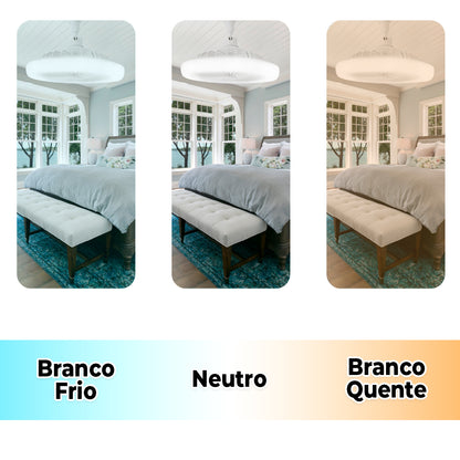 Ventilador de teto com LED e controle remoto, branco. Foto 2 do produto.