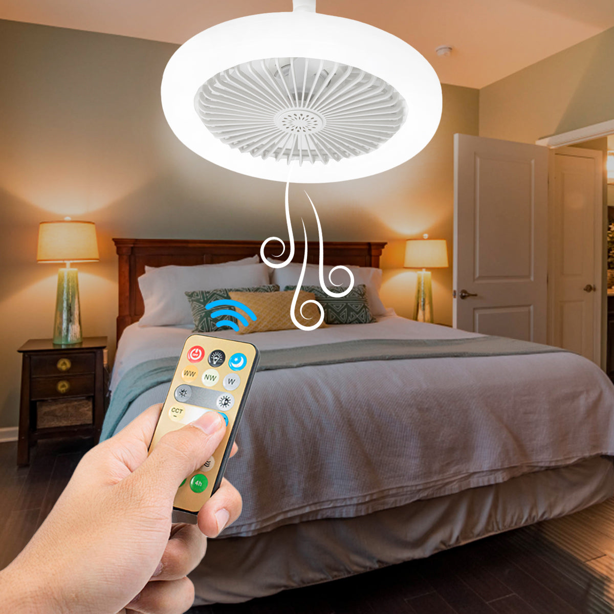 Ventilador de teto com LED e controle remoto, branco. Foto 4 do produto.
