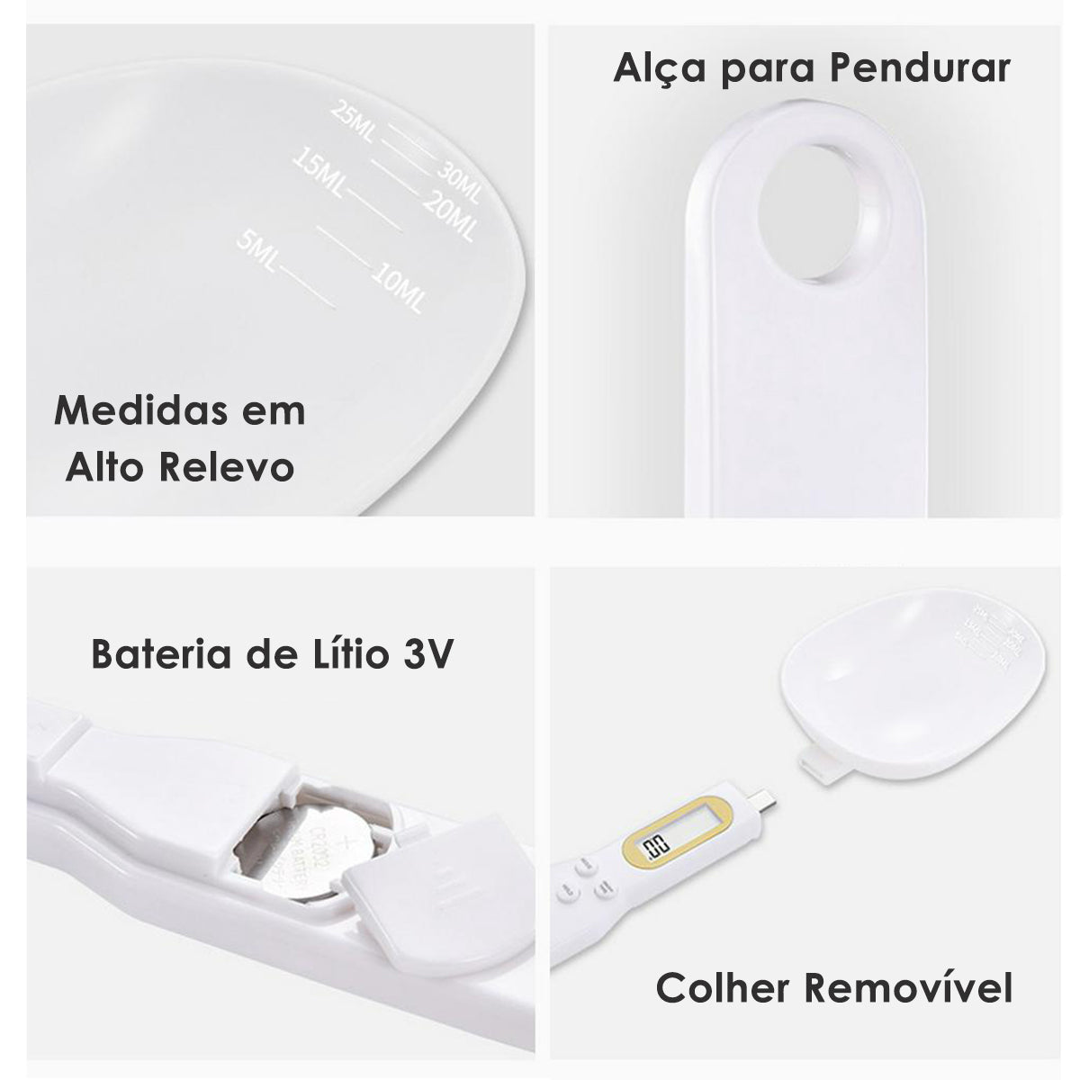 Colher medidora com balança digital, branco. Foto 2 do produto.