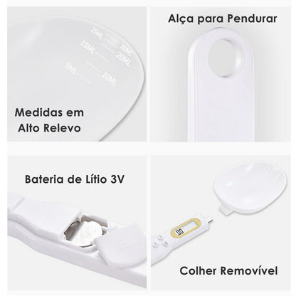 Colher medidora com balança digital, branco. Foto 2 do produto.